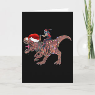 Santa Riding Dinosaur T Rex Christmas Boys Men Xma Card