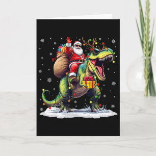 Santa Riding Dinosaur T Rex Christmas Boys Men Xma Card