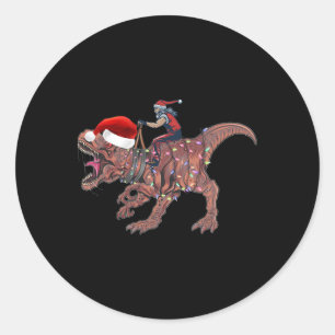 Santa Riding Dinosaur T Rex Christmas Boys Men Xma Classic Round Sticker