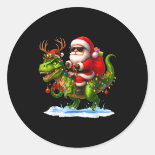 Santa Riding Dinosaur T Rex Christmas Boys Men Xma Classic Round Sticker