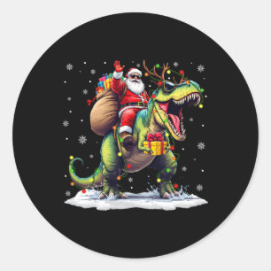 Santa Riding Dinosaur T Rex Christmas Boys Men Xma Classic Round Sticker