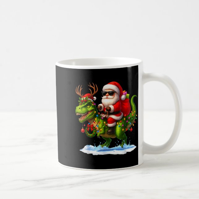 Santa Riding Dinosaur T Rex Christmas Boys Men Xma Coffee Mug (Right)