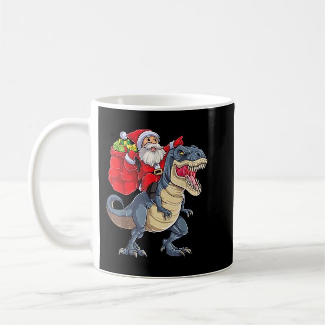 Santa Riding Dinosaur T rex Christmas Boys Men Xma Coffee Mug (Left)
