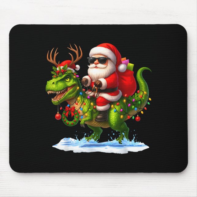 Santa Riding Dinosaur T Rex Christmas Boys Men Xma Mouse Pad (Front)