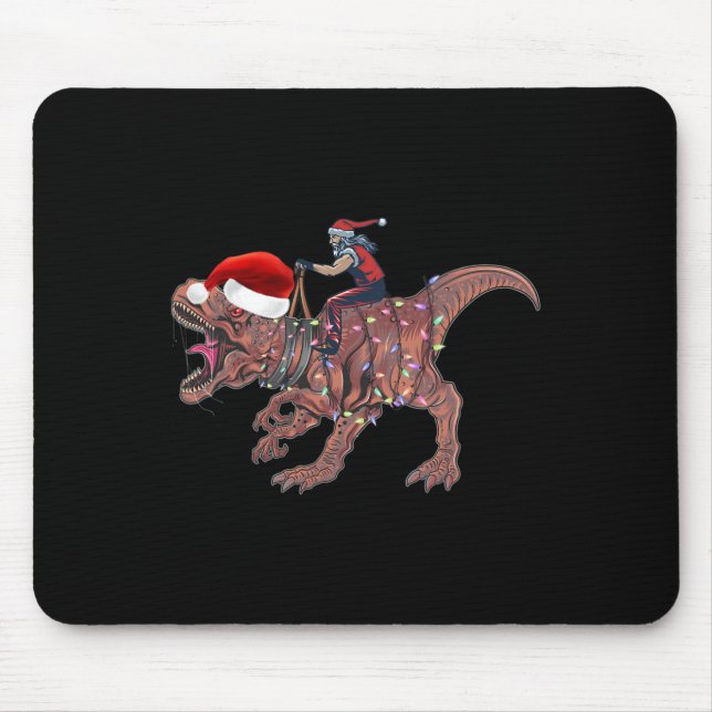 Santa Riding Dinosaur T Rex Christmas Boys Men Xma Mouse Pad (Front)