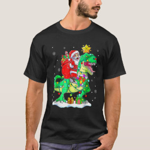 Santa Riding Dinosaur T Rex Christmas Boys Men Xma T-Shirt
