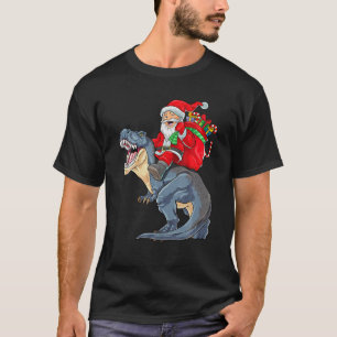 Santa Riding Dinosaur T rex Christmas Boys Men Xma T-Shirt