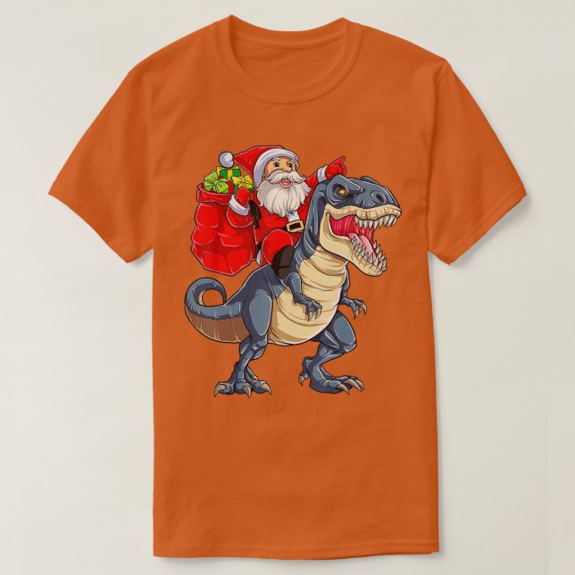 Santa Riding Dinosaur T rex Christmas Boys Men Xma T-Shirt (Design Front)