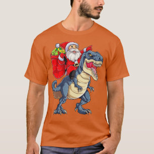 Santa Riding Dinosaur T rex Christmas Boys Men Xma T-Shirt