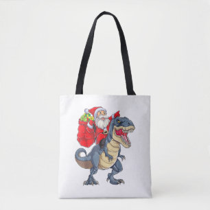Santa Riding Dinosaur T rex Christmas Boys Men Xma Tote Bag
