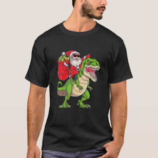 Santa Riding Dinosaur T Rex Christmas Boys Mens T-Shirt