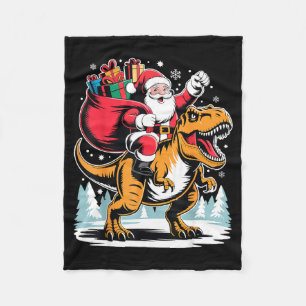 Santa Riding Dinosaur T Rex Christmas Boys Xmas Fleece Blanket