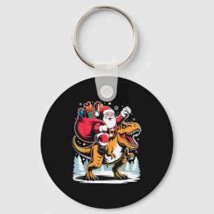 Santa Riding Dinosaur T Rex Christmas Boys Xmas  Key Ring