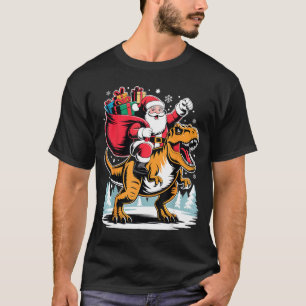Santa Riding Dinosaur T Rex Christmas Boys Xmas  T-Shirt
