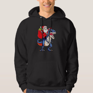 Santa Riding Dinosaur T Rex Christmas Hoodie