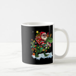 Santa Riding Dinosaur T Rex Christmas Tree Lights Coffee Mug