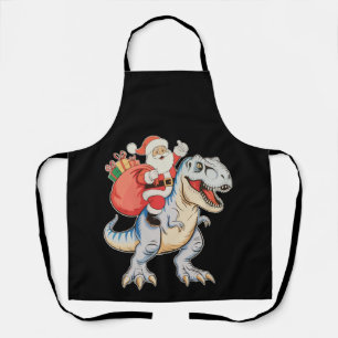 Santa Riding Dinosaur T Rex Christmas Xmas Holiday Apron