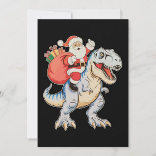 Santa Riding Dinosaur T Rex Christmas Xmas Holiday Card