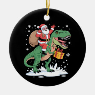Santa Riding Dinosaur T Rex Christmas Xmas Holiday Ceramic Ornament