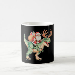 Santa Riding Dinosaur T Rex Christmas Xmas Holiday Coffee Mug