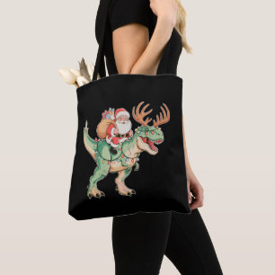 Santa Riding Dinosaur T Rex Christmas Xmas Holiday Tote Bag