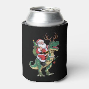 Santa Riding Dinosaur T-Rex Christmas Xmas Squad Can Cooler