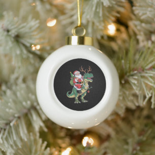 Santa Riding Dinosaur T-Rex Christmas Xmas Squad Ceramic Ball Christmas Ornament