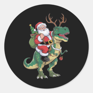 Santa Riding Dinosaur T-Rex Christmas Xmas Squad Classic Round Sticker
