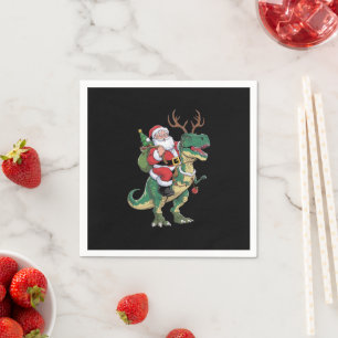 Santa Riding Dinosaur T-Rex Christmas Xmas Squad Napkin