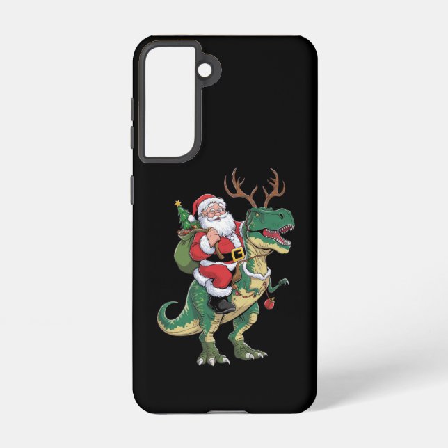 Santa Riding Dinosaur T-Rex Christmas Xmas Squad Samsung Galaxy S21 Case (Back)
