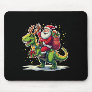 Santa Riding Dinosaur T Rex Deer Xmas Lights Pajam Mouse Pad