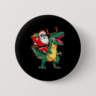 Santa Riding Dinosaur T Rex Funny Christmas Kids B 6 Cm Round Badge