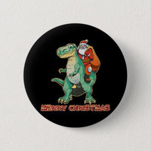 Santa Riding Dinosaur, Trex Santa, Christmas Dino 6 Cm Round Badge