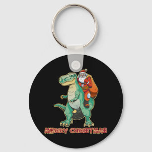Santa Riding Dinosaur, Trex Santa, Christmas Dino Key Ring