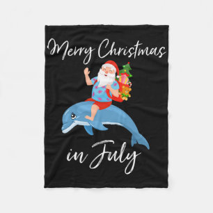 Santa Riding Dolphin Merry Christmas In July Fleece Blanket