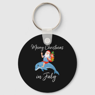 Santa Riding Dolphin Merry Christmas In July  Key Ring