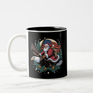 Santa Riding Eagle USA Flag Christmas  Two-Tone Coffee Mug