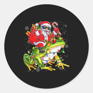 Santa Riding Frog Christmas Lights Funny Xmas Tree Classic Round Sticker