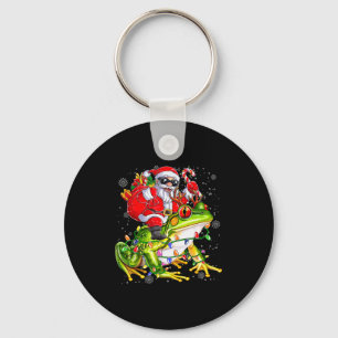 Santa Riding Frog Christmas Lights Funny Xmas Tree Key Ring
