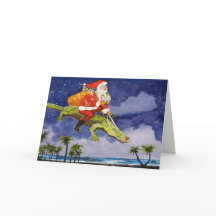 Santa Riding Gator Folded Greeting Card
