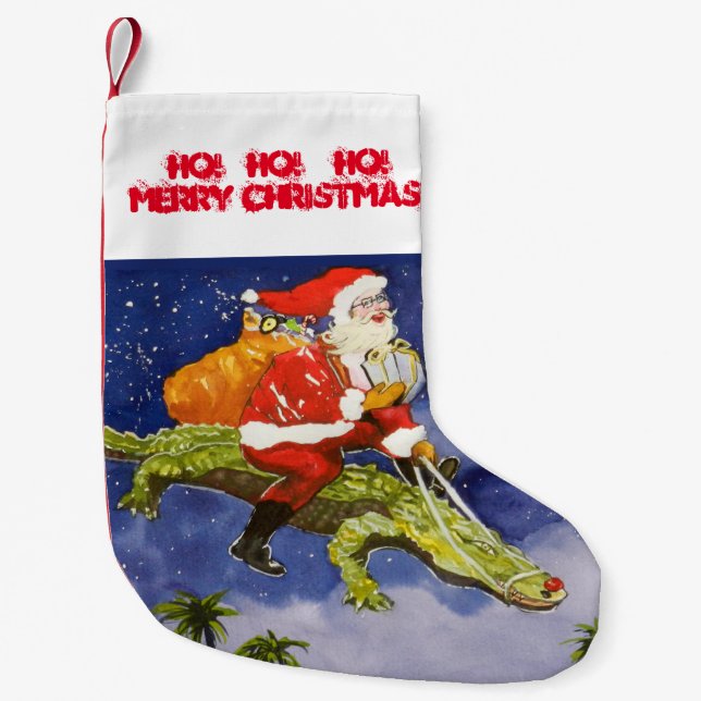 Santa Riding Gator Small Christmas Stocking (Front)