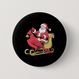 Santa Riding Giant Cardinal Bird For Christmas Lov 6 Cm Round Badge