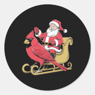 Santa Riding Giant Cardinal Bird For Christmas Lov Classic Round Sticker