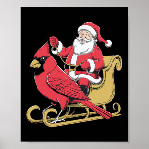 Santa Riding Giant Cardinal Bird For Christmas Lov Poster