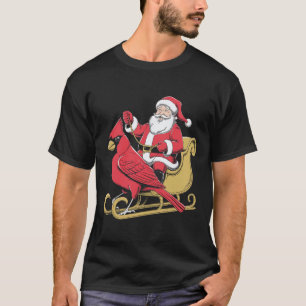 Santa Riding Giant Cardinal Bird For Christmas Lov T-Shirt