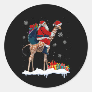 Santa Riding Giraffe Christmas Pajama Santa Lover  Classic Round Sticker