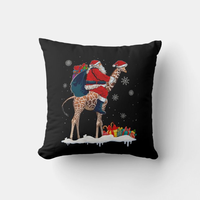 Santa Riding Giraffe Christmas Pajama Santa Lover  Cushion (Front)