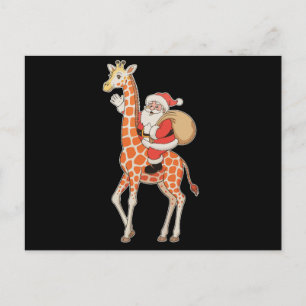 Santa Riding Giraffe Christmas Xmas Holiday Season Postcard