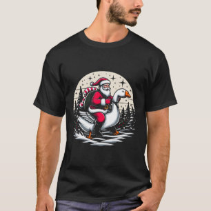 Santa Riding Goose Duck Christmas theme colours T-Shirt