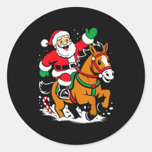 Santa Riding Horse Funny Equestrian Christmas Xmas Classic Round Sticker